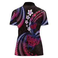 Hawaii Turtles Plumeria Women Polo Shirt Sweet Gradient Polynesian Pattern LT01 - Polynesian Pride