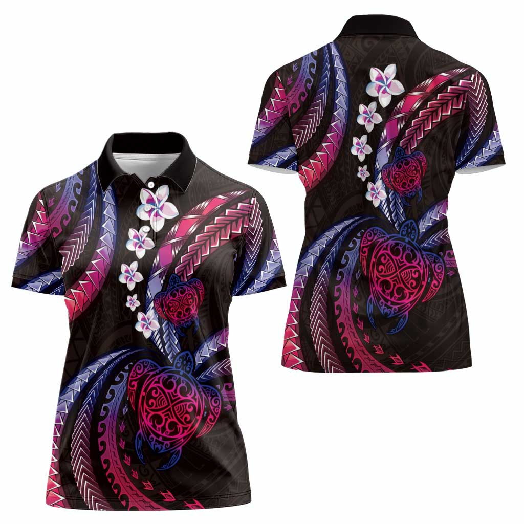 Hawaii Turtles Plumeria Women Polo Shirt Sweet Gradient Polynesian Pattern LT01 - Polynesian Pride