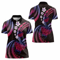 Hawaii Turtles Plumeria Women Polo Shirt Sweet Gradient Polynesian Pattern LT01 - Polynesian Pride