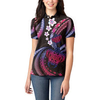 Hawaii Turtles Plumeria Women Polo Shirt Sweet Gradient Polynesian Pattern LT01 - Polynesian Pride