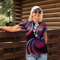 Hawaii Turtles Plumeria Women Polo Shirt Sweet Gradient Polynesian Pattern LT01 - Polynesian Pride