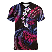 Hawaii Turtles Plumeria Women V-Neck T-Shirt Sweet Gradient Polynesian Pattern LT01 Female Pink - Polynesian Pride