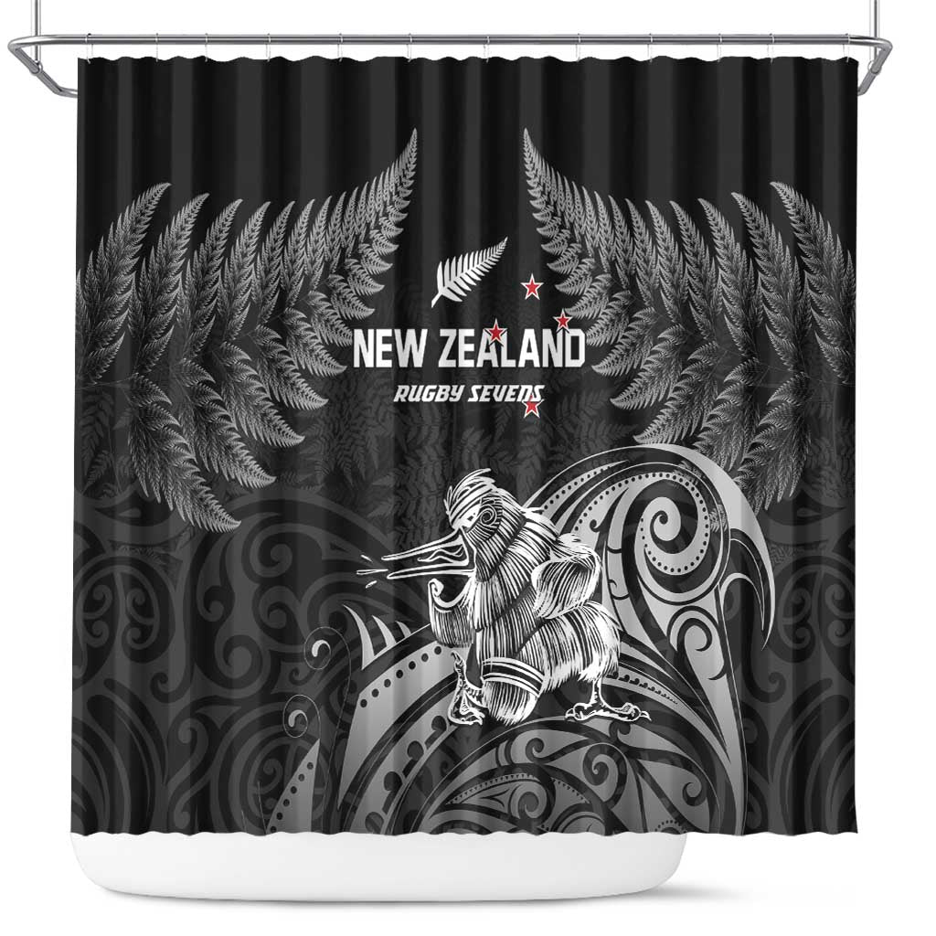 New Zealand 2024 Rugby Shower Curtain Silver Fern Aotearoa Kiwi LT01 Black - Polynesian Pride