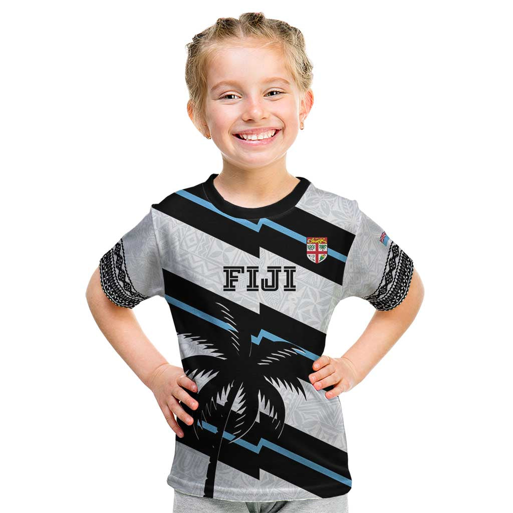 Custom Fiji 2024 Rugby Kid T Shirt Fijian Tapa Pattern LT01 White - Polynesian Pride