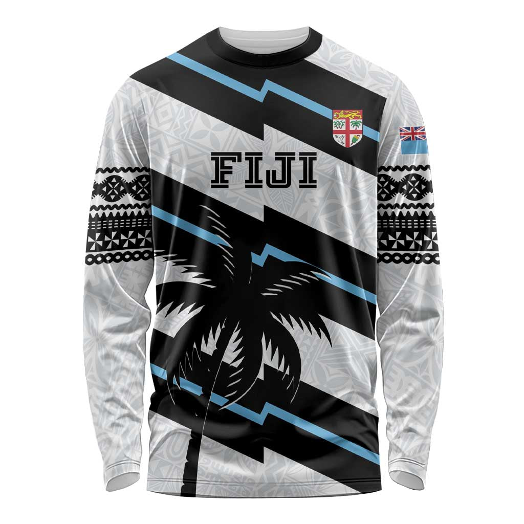 Custom Fiji 2024 Rugby Long Sleeve Shirt Fijian Tapa Pattern LT01 Unisex White - Polynesian Pride