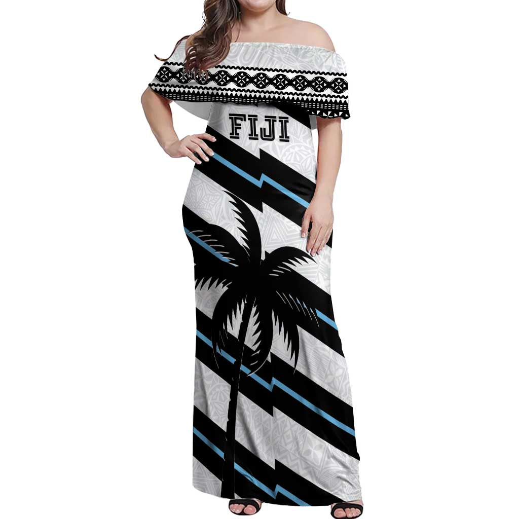 Custom Fiji 2024 Rugby Off Shoulder Maxi Dress Fijian Tapa Pattern LT01 Women White - Polynesian Pride