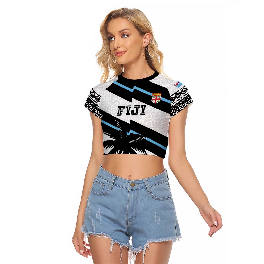 Custom Fiji 2024 Rugby Raglan Cropped T Shirt Fijian Tapa Pattern LT01 Female White - Polynesian Pride