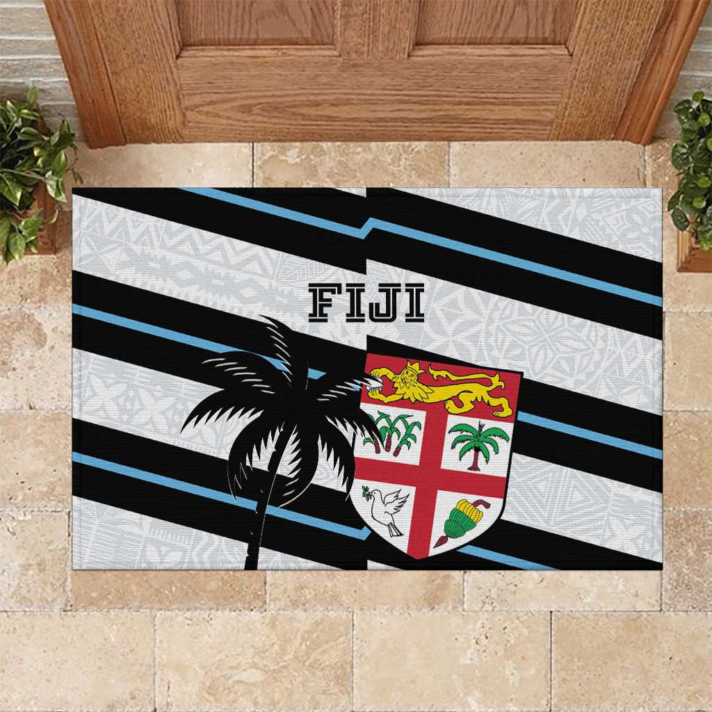 Fiji 2024 Rugby Rubber Doormat Fijian Tapa Pattern LT01 White - Polynesian Pride
