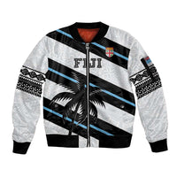 Custom Fiji 2024 Rugby Sleeve Zip Bomber Jacket Fijian Tapa Pattern LT01 Unisex White - Polynesian Pride