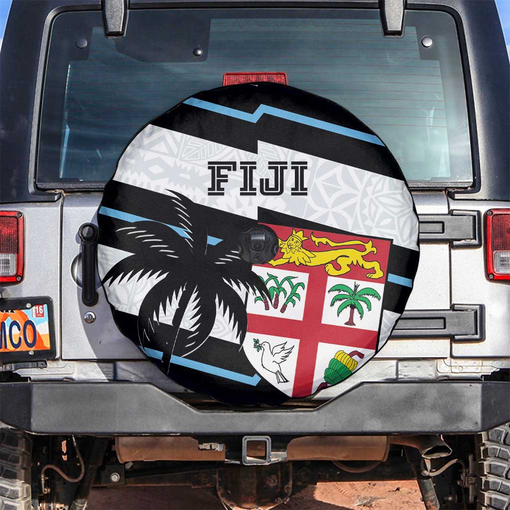 Fiji 2024 Rugby Spare Tire Cover Fijian Tapa Pattern LT01 White - Polynesian Pride