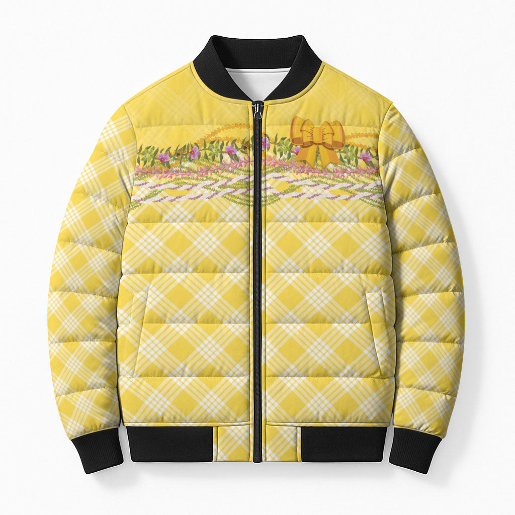 Hawaii Palaka Pikake Lokelani Plumeria Bomber Puffer Jacket Melemele Coquette Bow LT01 Unisex Yellow - Polynesian Pride