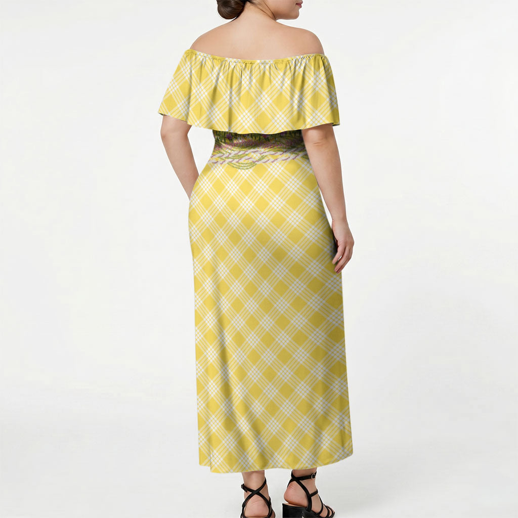 Hawaii Palaka Pikake Lokelani Plumeria Off Shoulder Maxi Dress Melemele Coquette Bow LT01 - Polynesian Pride