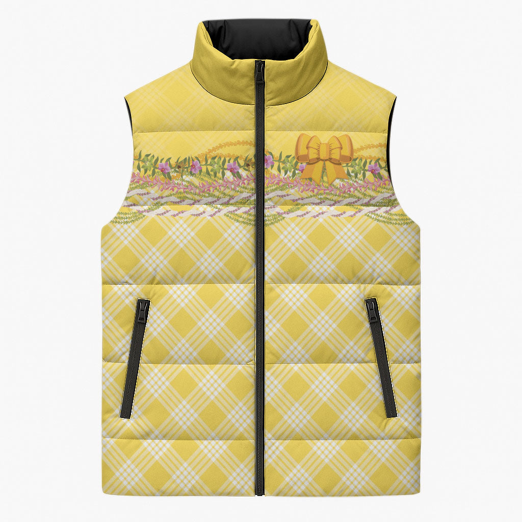 Hawaii Palaka Pikake Lokelani Plumeria Sleeveless Puffer Jacket Melemele Coquette Bow LT01 Unisex Yellow - Polynesian Pride