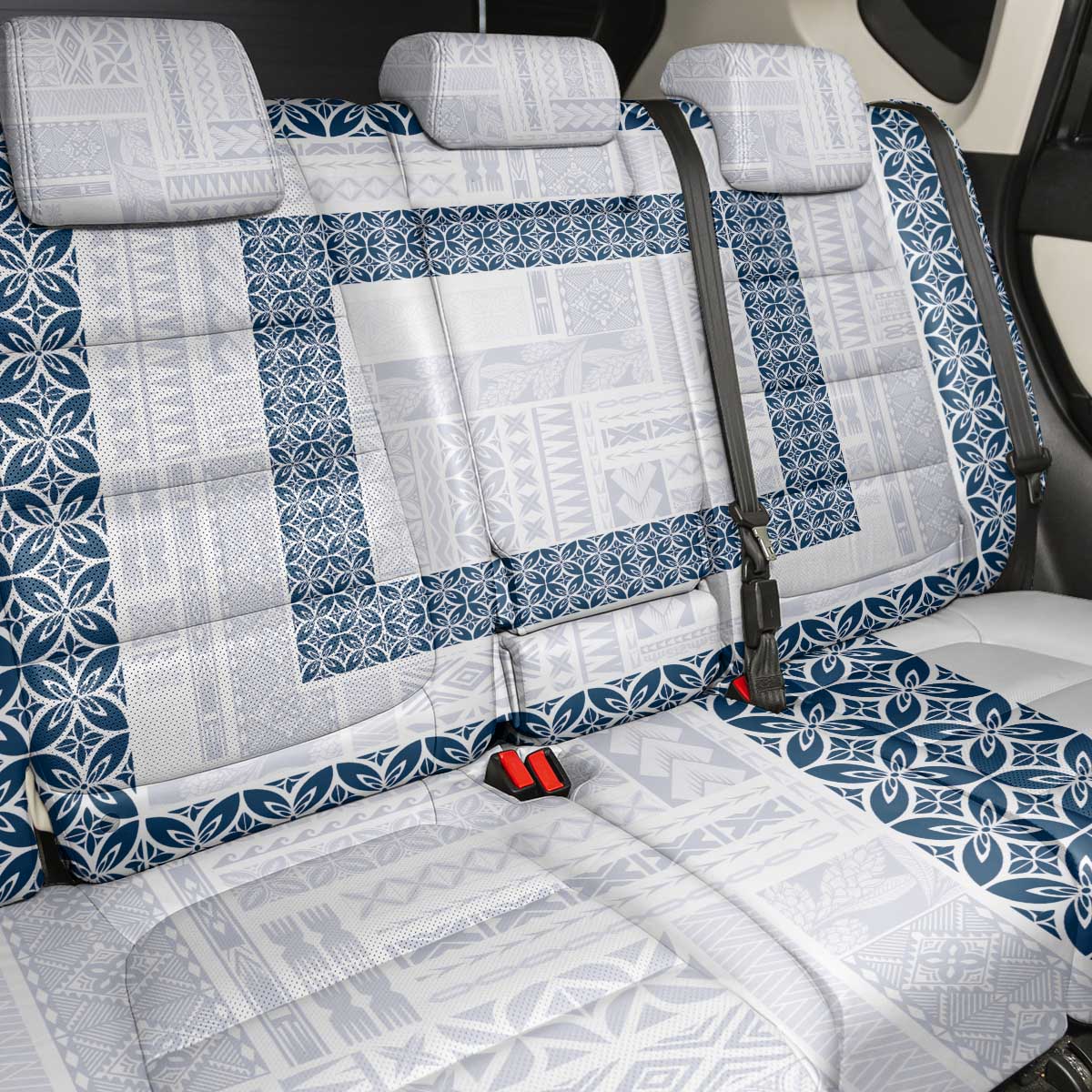Samoa Siapo Blue Trimmed Back Car Seat Cover Samoa White Sunday LT01 - Polynesian Pride
