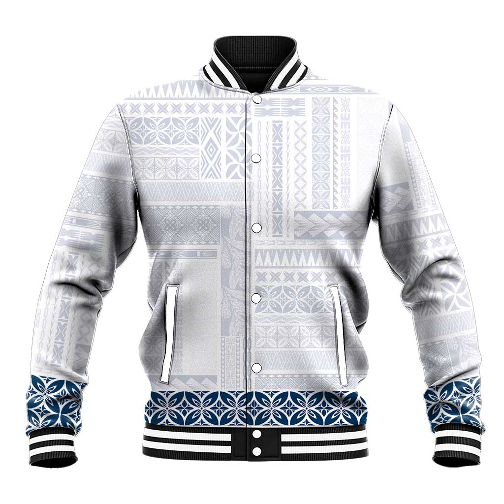 Samoa Siapo Blue Trimmed Baseball Jacket Samoa White Sunday LT01 Unisex Blue - Polynesian Pride