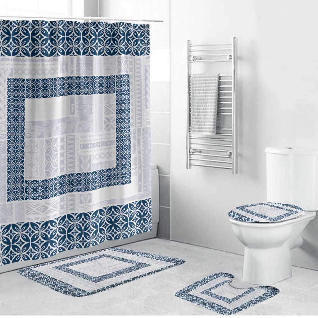 Samoa Siapo Blue Trimmed Bathroom Set Samoa White Sunday LT01 Bathroom Set (4 pcs) Blue - Polynesian Pride