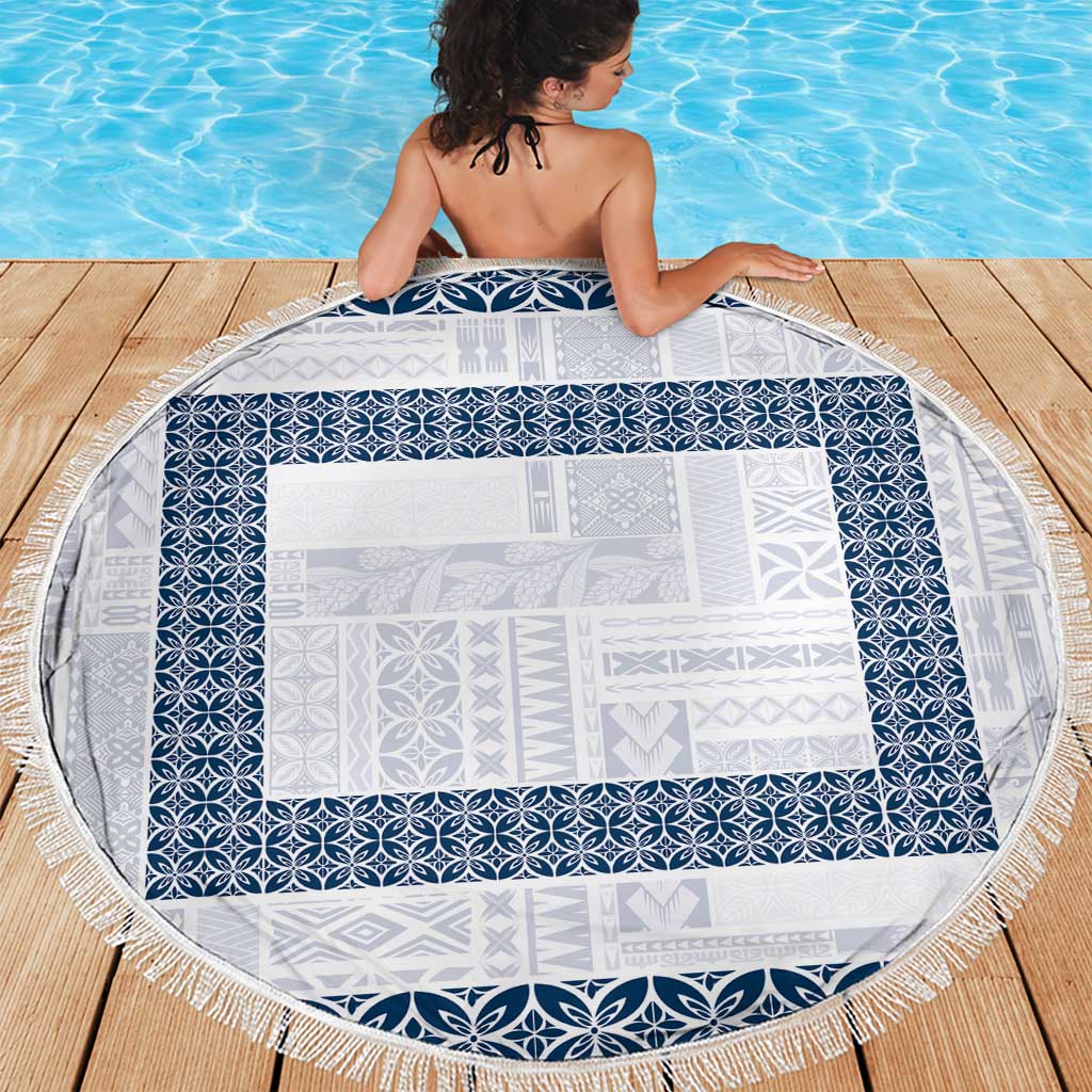 Samoa Siapo Blue Trimmed Beach Blanket Samoa White Sunday LT01 - Polynesian Pride
