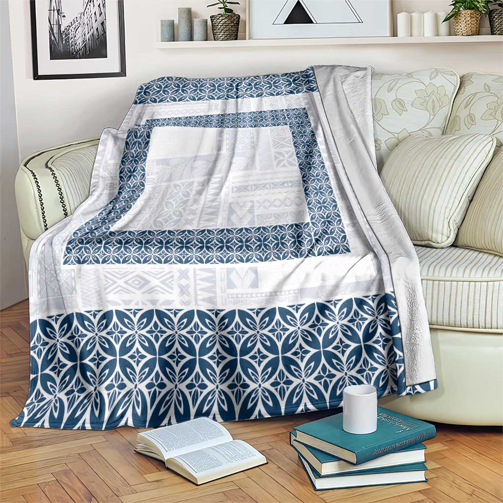 Samoa Siapo Blue Trimmed Blanket Samoa White Sunday LT01 Blue - Polynesian Pride