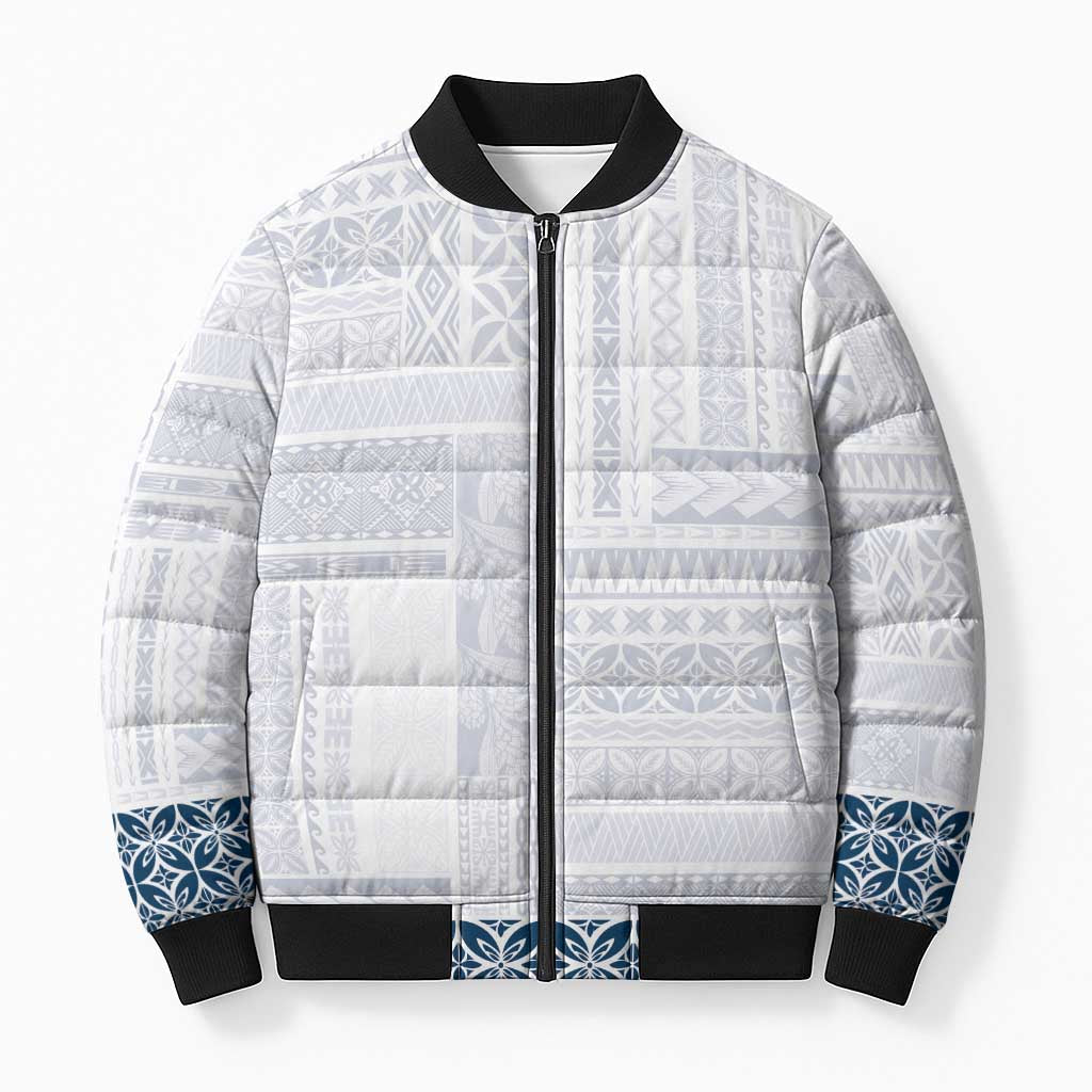 Samoa Siapo Blue Trimmed Bomber Puffer Jacket Samoa White Sunday LT01 Unisex Blue - Polynesian Pride