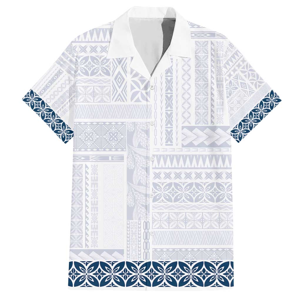 Samoa Siapo Blue Trimmed Hawaiian Shirt Samoa White Sunday LT01 Blue - Polynesian Pride
