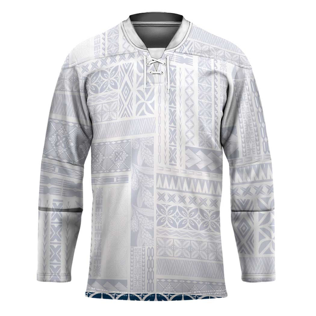 Samoa Siapo Blue Trimmed Hockey Jersey Samoa White Sunday LT01 Unisex Blue - Polynesian Pride