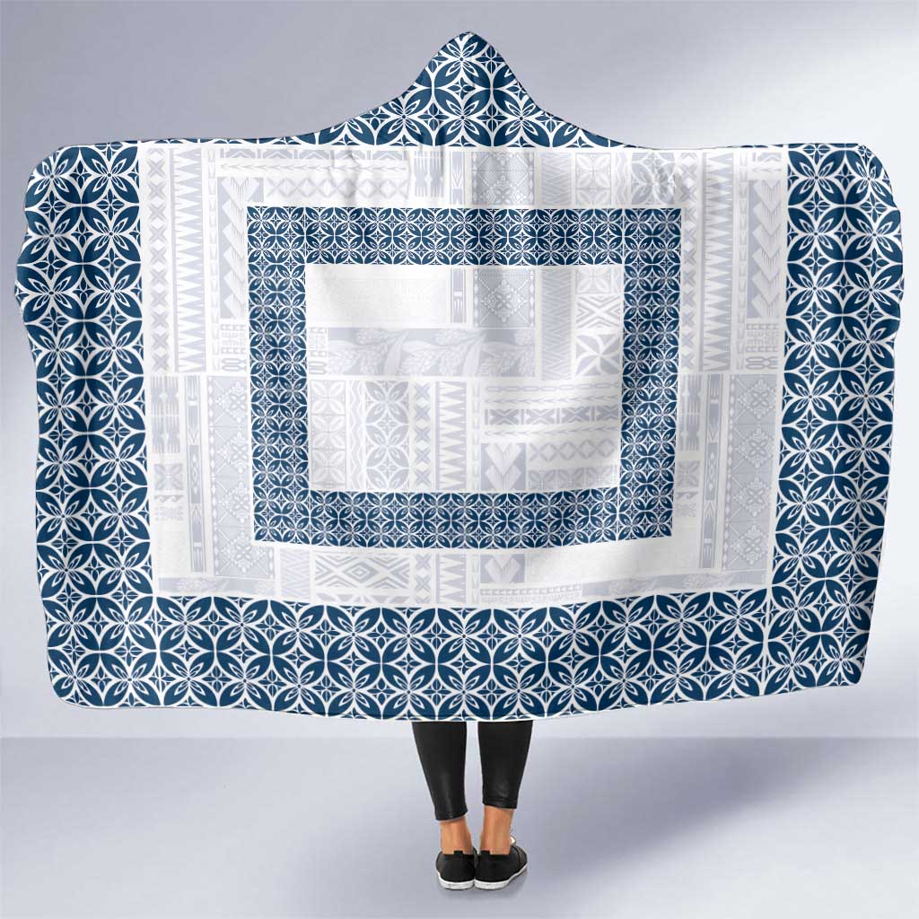Samoa Siapo Blue Trimmed Hooded Blanket Samoa White Sunday LT01 One Size Blue - Polynesian Pride