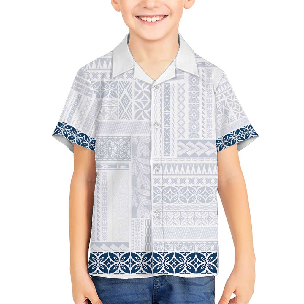 Samoa Siapo Blue Trimmed Kid Hawaiian Shirt Samoa White Sunday LT01 Kid Blue - Polynesian Pride