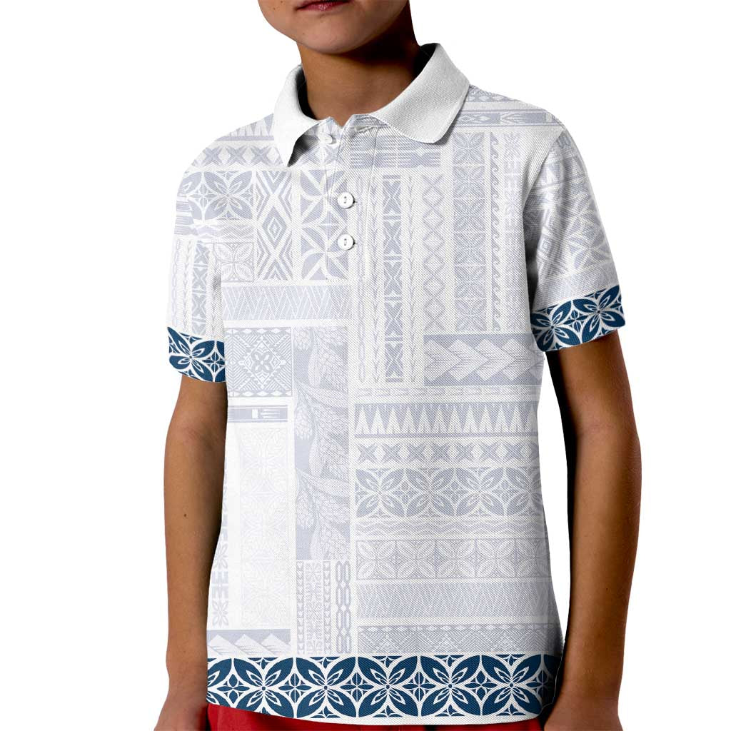 Samoa Siapo Blue Trimmed Kid Polo Shirt Samoa White Sunday LT01 Kid Blue - Polynesian Pride