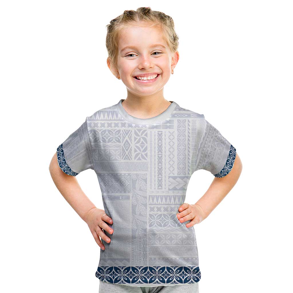 Samoa Siapo Blue Trimmed Kid T Shirt Samoa White Sunday LT01 Blue - Polynesian Pride