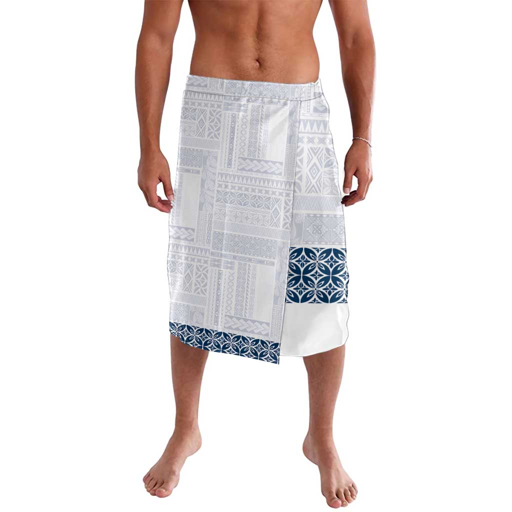 Samoa Siapo Blue Trimmed Lavalava Samoa White Sunday LT01 Blue - Polynesian Pride