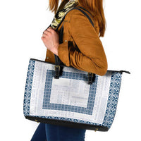 Samoa Siapo Blue Trimmed Leather Tote Bag Samoa White Sunday LT01 Blue - Polynesian Pride