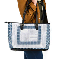 Samoa Siapo Blue Trimmed Leather Tote Bag Samoa White Sunday LT01 - Polynesian Pride