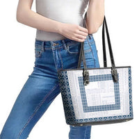 Samoa Siapo Blue Trimmed Leather Tote Bag Samoa White Sunday LT01 - Polynesian Pride