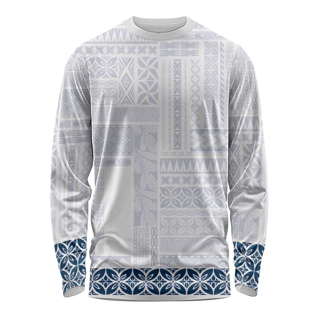 Samoa Siapo Blue Trimmed Long Sleeve Shirt Samoa White Sunday LT01 Unisex Blue - Polynesian Pride