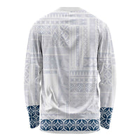Samoa Siapo Blue Trimmed Long Sleeve Shirt Samoa White Sunday LT01 - Polynesian Pride