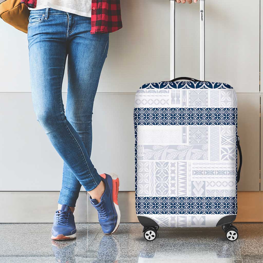 Samoa Siapo Blue Trimmed Luggage Cover Samoa White Sunday LT01 - Polynesian Pride