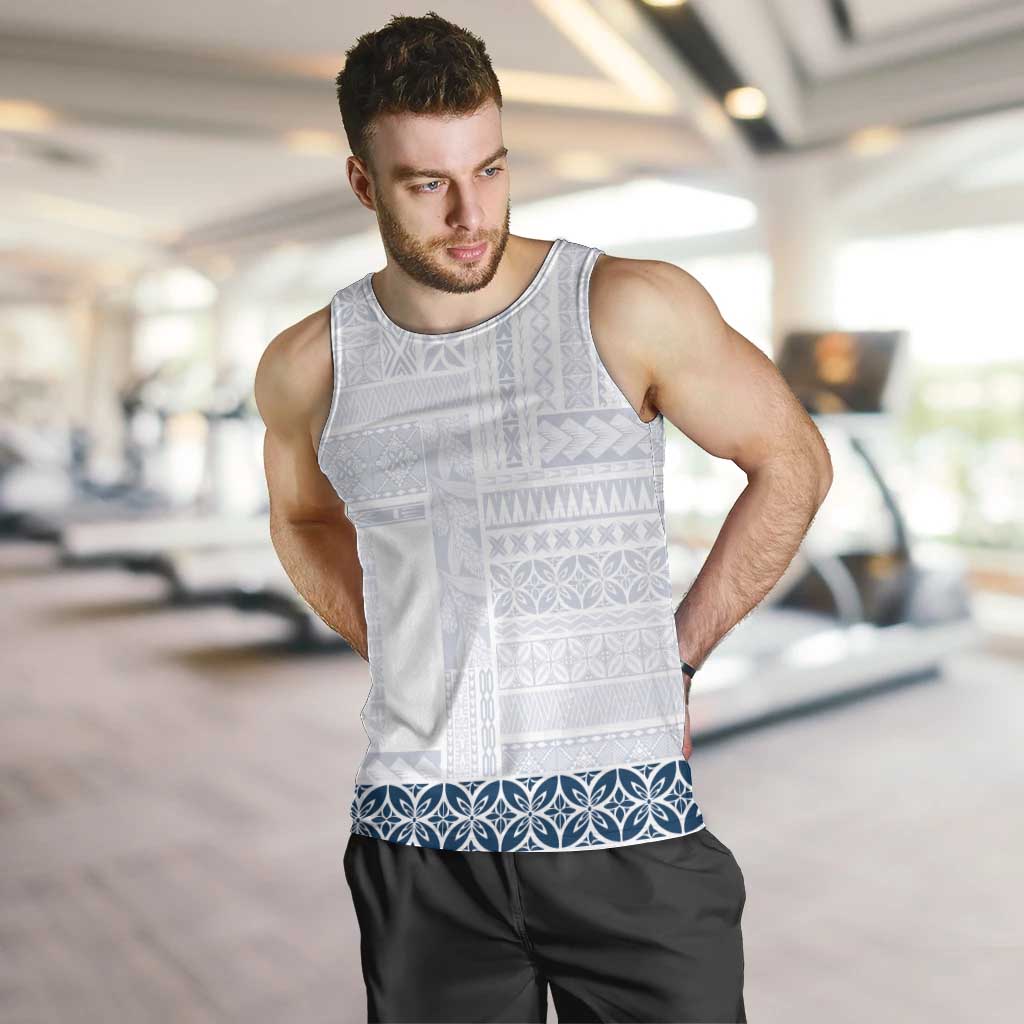 Samoa Siapo Blue Trimmed Men Tank Top Samoa White Sunday LT01 Blue - Polynesian Pride