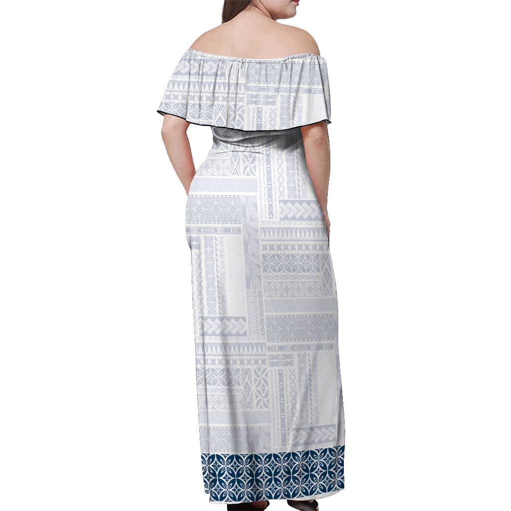 Samoa Siapo Blue Trimmed Off Shoulder Maxi Dress Samoa White Sunday LT01 - Polynesian Pride
