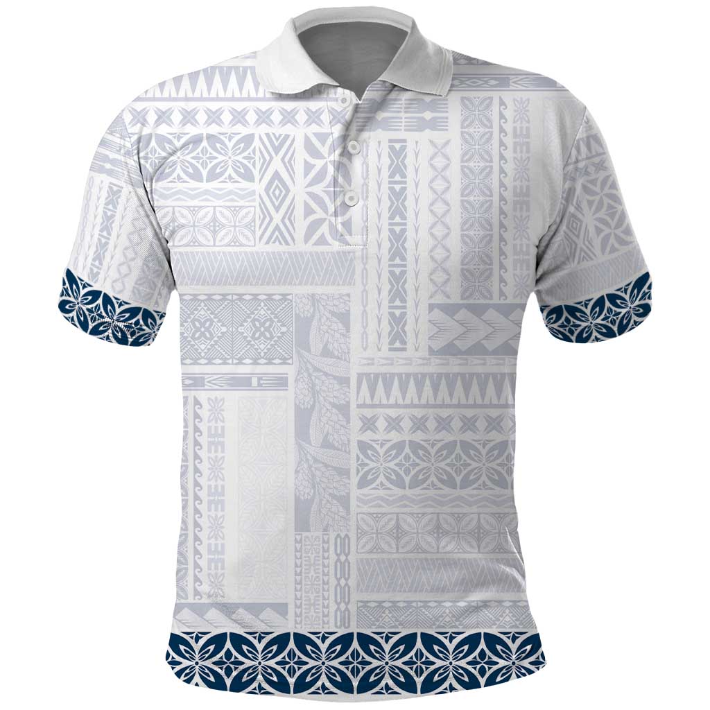 Samoa Siapo Blue Trimmed Polo Shirt Samoa White Sunday LT01 Blue - Polynesian Pride