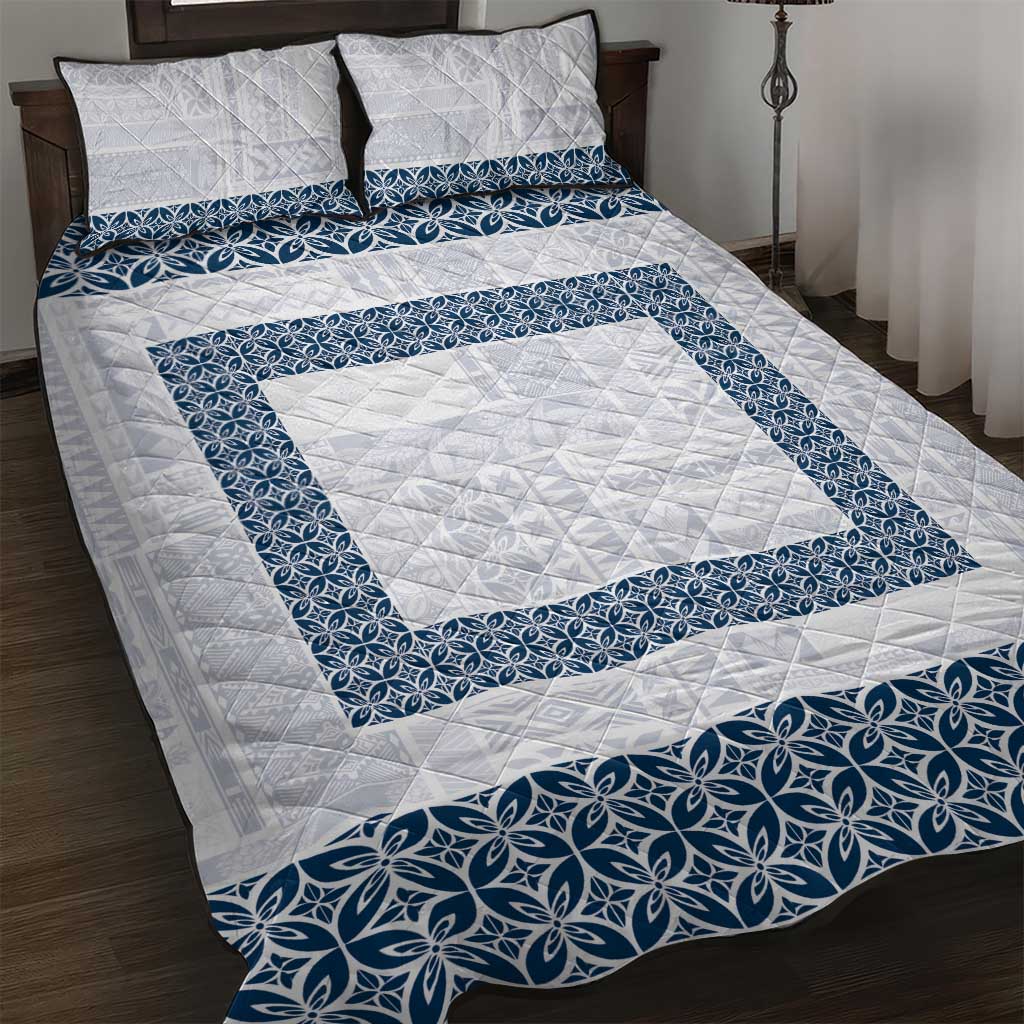 Samoa Siapo Blue Trimmed Quilt Bed Set Samoa White Sunday LT01 Blue - Polynesian Pride