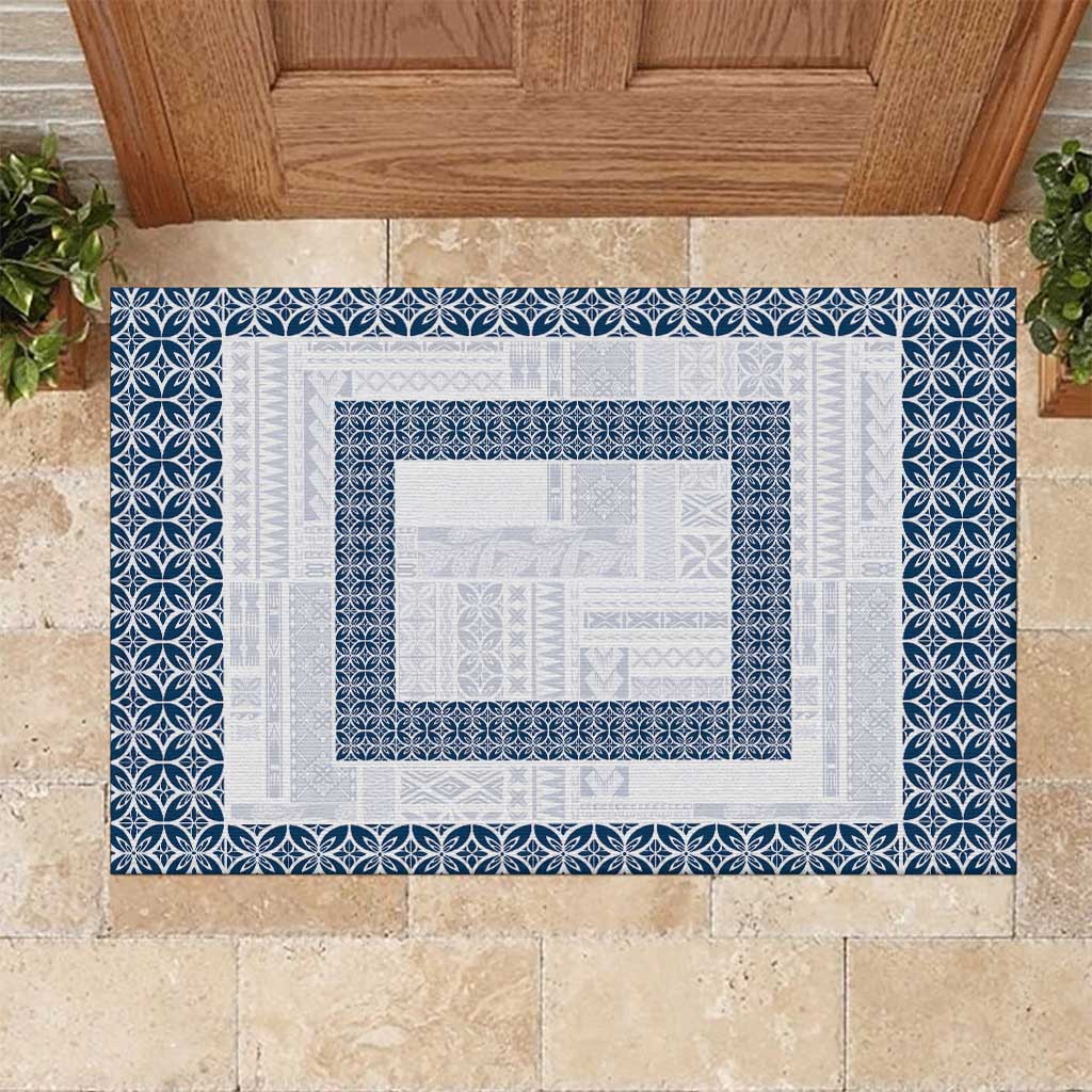 Samoa Siapo Blue Trimmed Rubber Doormat Samoa White Sunday LT01 Blue - Polynesian Pride