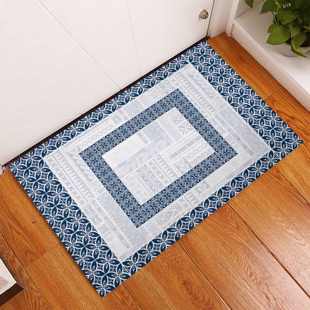 Samoa Siapo Blue Trimmed Rubber Doormat Samoa White Sunday LT01 - Polynesian Pride