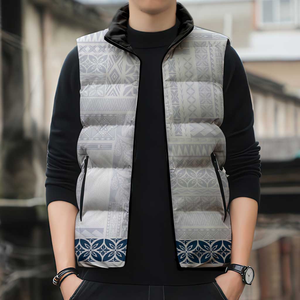 Samoa Siapo Blue Trimmed Sleeveless Puffer Jacket Samoa White Sunday LT01 - Polynesian Pride