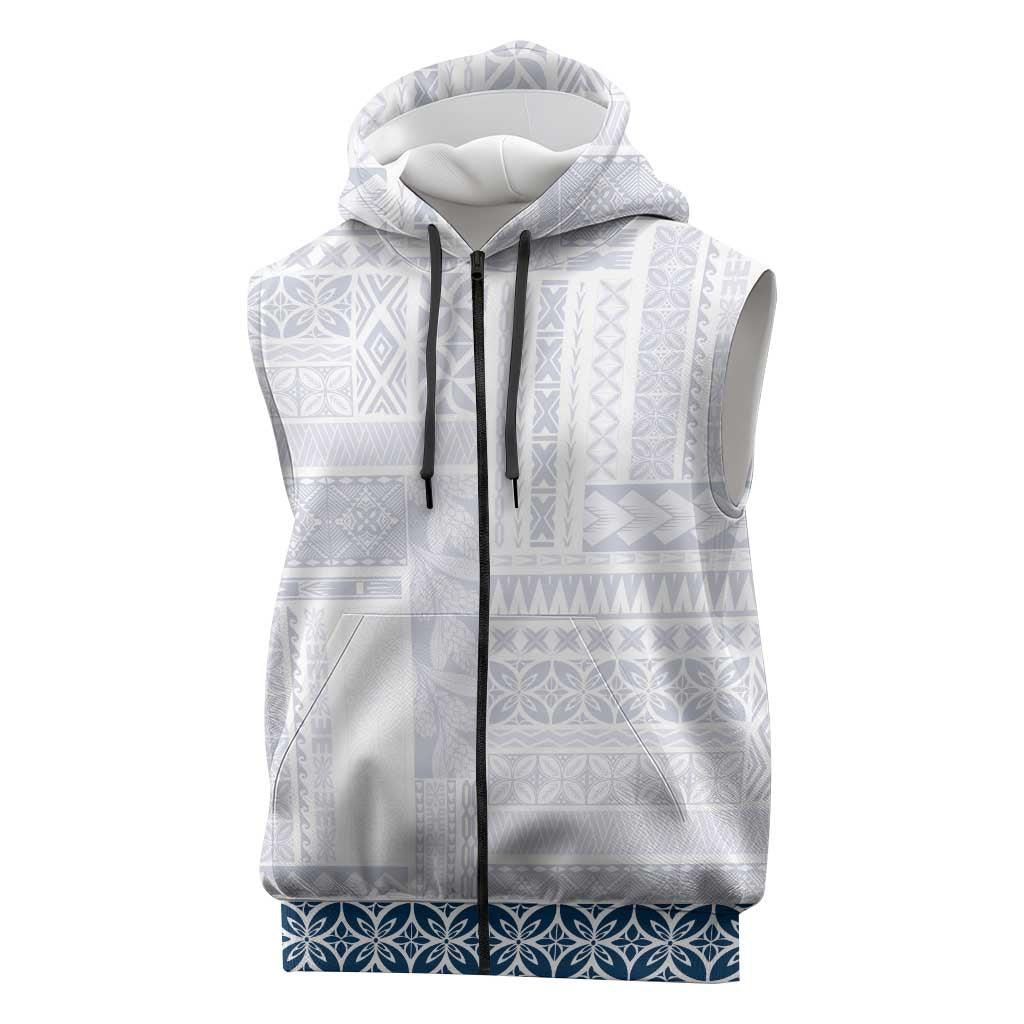 Samoa Siapo Blue Trimmed Sleeveless Zip Hoodie Samoa White Sunday LT01 Blue - Polynesian Pride