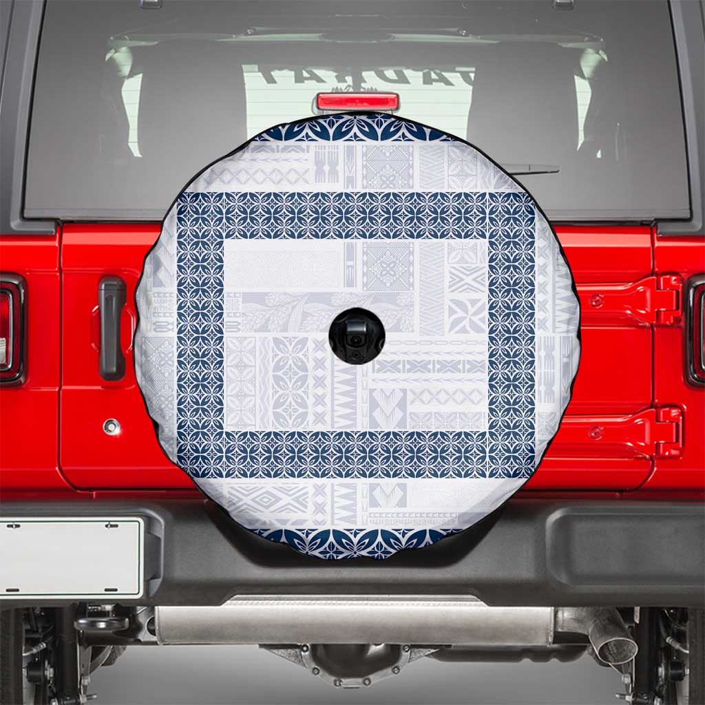 Samoa Siapo Blue Trimmed Spare Tire Cover Samoa White Sunday LT01 - Polynesian Pride