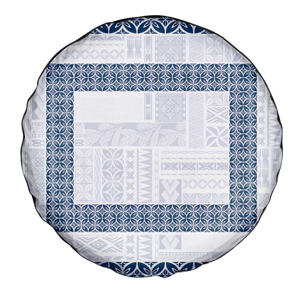 Samoa Siapo Blue Trimmed Spare Tire Cover Samoa White Sunday LT01 - Polynesian Pride