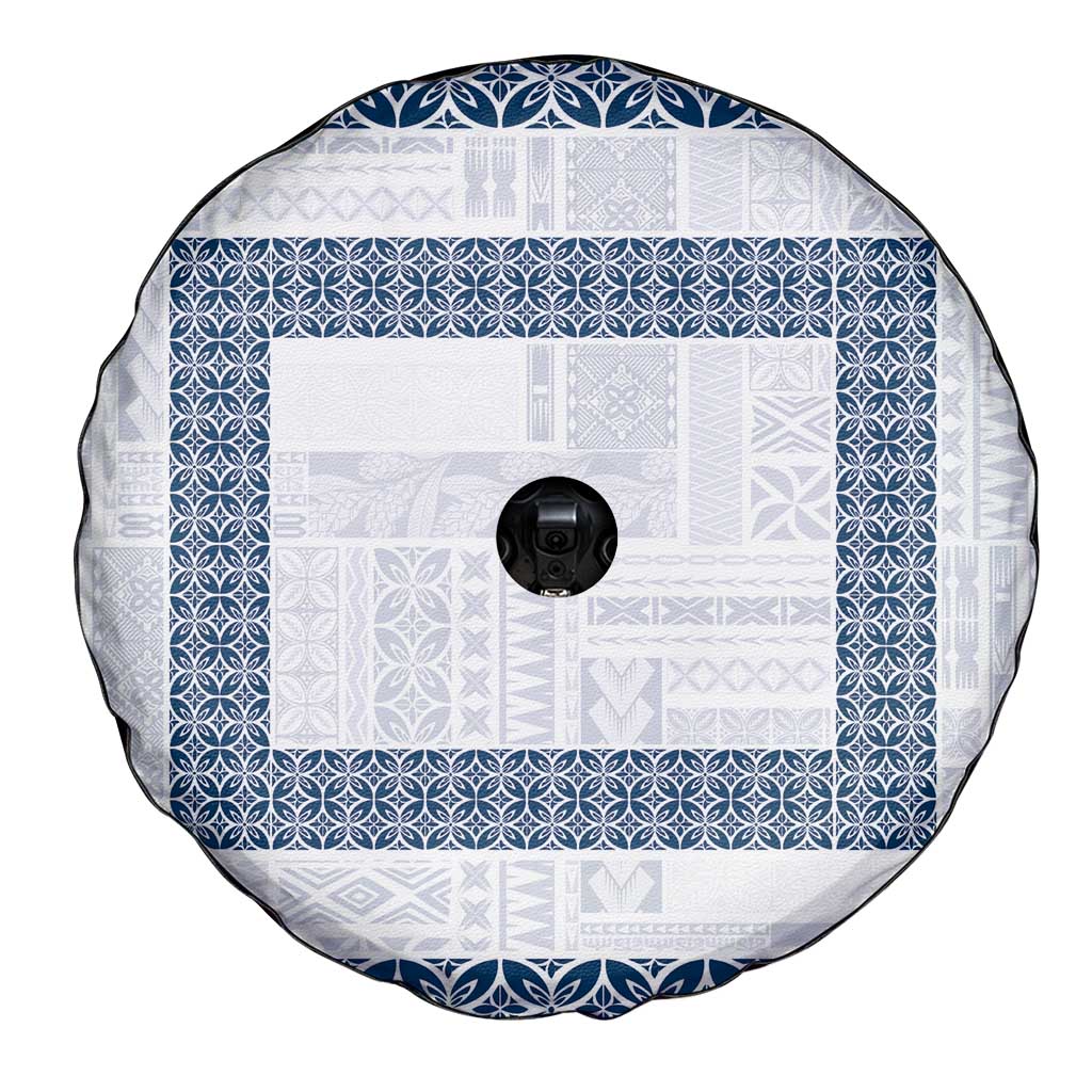 Samoa Siapo Blue Trimmed Spare Tire Cover Samoa White Sunday LT01 - Polynesian Pride