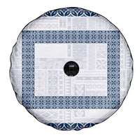 Samoa Siapo Blue Trimmed Spare Tire Cover Samoa White Sunday LT01 - Polynesian Pride
