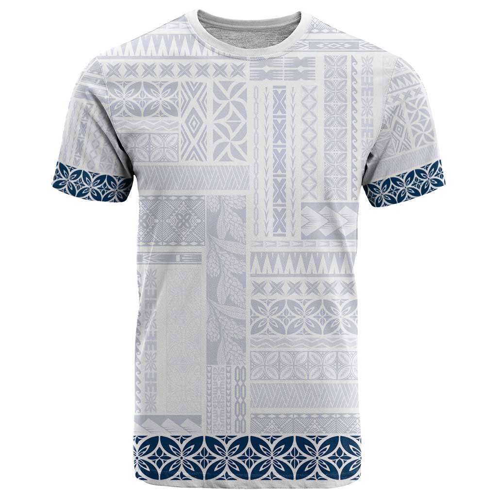 Samoa Siapo Blue Trimmed T Shirt Samoa White Sunday LT01 Blue - Polynesian Pride