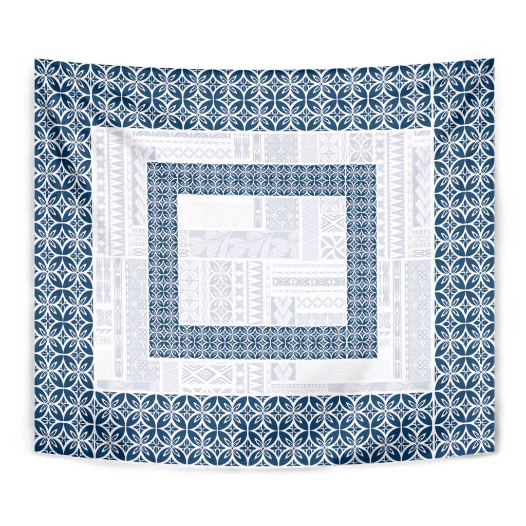 Samoa Siapo Blue Trimmed Tapestry Samoa White Sunday LT01 - Polynesian Pride